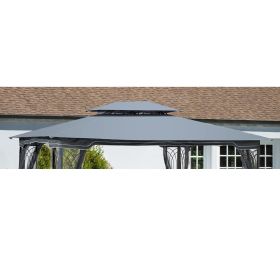 13x10 Ft Patio Double Roof Gazebo Replacement Canopy Top Fabric, Gray