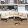 U_STYLE Patio Furniture Set, 3 Piece Curved Outdoor Conversation Set, All Weather Sectional Sofa with Cushions