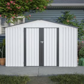 10X8 FT Outdoor Storage Shed, All Weather Metal Sheds with Lockable Doors, Tool Shed for Garden, Patio, Backyard, Lawn, Grey