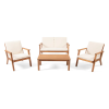 Temecula Outdoor Acacia Wood 4-Seater Chat Set - Brown Patina Finish + Cream Cushion