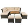 U_STYLE Patio Furniture Set, 10 Piece Outdoor Conversation Set, CoffeeTable with Ottomans, Solid wood coffee table