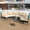 U_STYLE Patio Furniture Set, 3 Piece Curved Outdoor Conversation Set, All Weather Sectional Sofa with Cushions