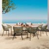 GO 7 Pieces Patio Dining Set, All-Weather Outdoor Furniture Set with Dining Table and Chairs, Acacia Wood Tabletop, Metal Frame, for for Garden