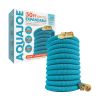 Aqua Joe Kink-Free 50-Foot Expandable Garden Hoses W/ Heavy-Duty Brass Valve & Flow Control Shut-off, 5/8-inch (Light Blue)