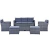 GO 6-piece All-Weather Wicker PE rattan Patio Outdoor Dining Conversation Sectional Set with coffee table, wicker sofas, ottomans