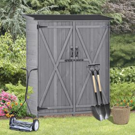 Outdoor 5.3ft Hx4.6ft L Wood Storage Shed Tool Organizer; Garden Shed; Storage Cabinet with Waterproof Asphalt Roof; Double Lockable Doors; 3-tier She (Color: Gray)