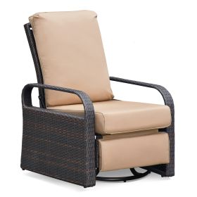 Outdoor Patio Rattan Wicker Swivel Recliner Chair;  Adjustable Reclining Chair 360° Rotating with Water Resistant Cushions (Color: Khaki)