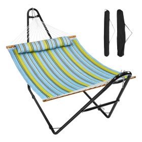 VEVOR Double Quilted Fabric Hammock Two Person Hammock with Stand 480lb Capacity (Type of Support: A-Type, Color: Green)